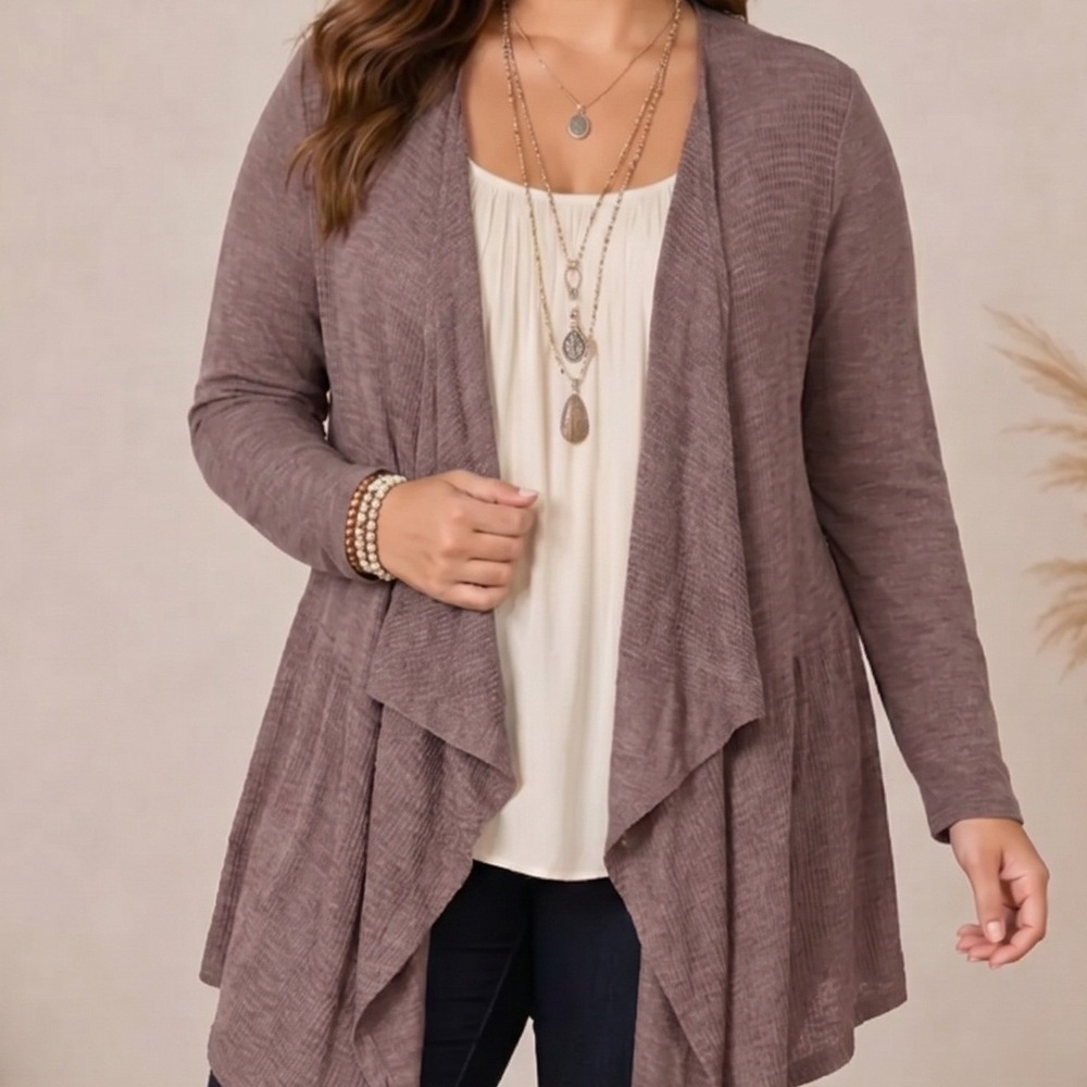 Torrid Brown Pointelle Knit Open Front Waterfall Cardigan Sweater Size 0X Plus
